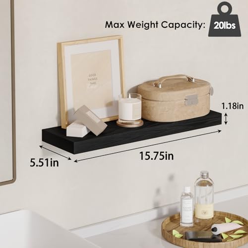 Fixwal Black Floating Shelves for Wall, Rustic Wood Shelves for Bathroom, Living Room, Bedroom and Kitchen, Wall Shelves for Storage, Books, Room Decor (Set of 4, 15.7 Inch) - color: Black, size: 15.7in