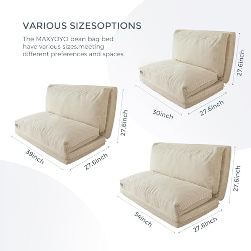 MAXYOYO Folding Sofa Bed, Floor Sofa Convertible Chair with Washable Cover, Floor Couch Lounge Bean Bag Chair Bed for Living Room, Beige, 39x91 Inch - color: Beige, size: Classic Twin