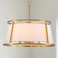 Shrine Lighting Drum Chandeliers, Modern Style, Perfect Pendant Light Fixture for Dining Room, Living Room, D20'' x H9'', Adjustable Chains 59'', E12*4 Sockets, White Lampshade & Brass Finish Frame - color: Brass D19.7''