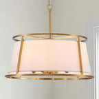 Shrine Lighting Drum Chandeliers, Modern Style, Perfect Pendant Light Fixture for Dining Room, Living Room, D20'' x H9'', Adjustable Chains 59'', E12*4 Sockets, White Lampshade & Brass Finish Frame - color: Brass D19.7''
