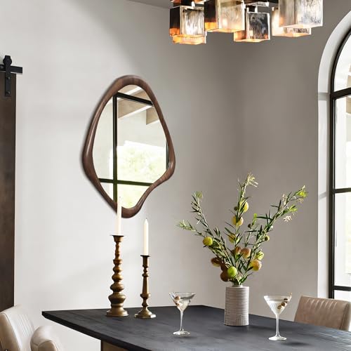 LuxenHome Asymmetrical Wall Mirror, 23"x 29" Classic Brown Irregular Mirror, Rustic Farmhouse Mirrors for Bathroom, Wall Mirrors Decorative for Bedroom Living Room Entryway Hall - color: Brown