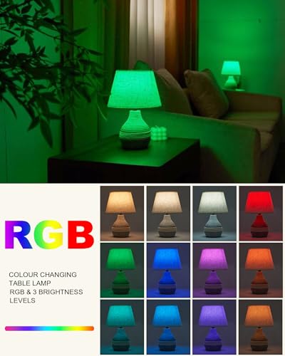 UMEXUS 10” Small Ceramic Cordless Table Lamp with Timer, Dimmer, Linen Shade, Remote Control, Rechargeable Battery Light for Patio Nightstand Kitchen Counter Living Room Side Table, Bulb Included - size: 10"H Mini - Rope accent design