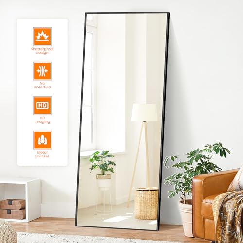 TRAHOME Full Length Standing Mirror, 70"x24" Black Full Body Mirror with Aluminum Alloy Frame, Free Standing or Wall Mount for Bedroom, Living Room, Dressing Room - color: Matte Black, size: 70x24 Inch