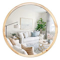 Round Wood Mirror,36 inch Circle Wooden Natural Large Farmhouse Vanity Boho Decor Wall Mirror for Bathroom Bedroom Living Room Hallway - size: 36"L x 36"W