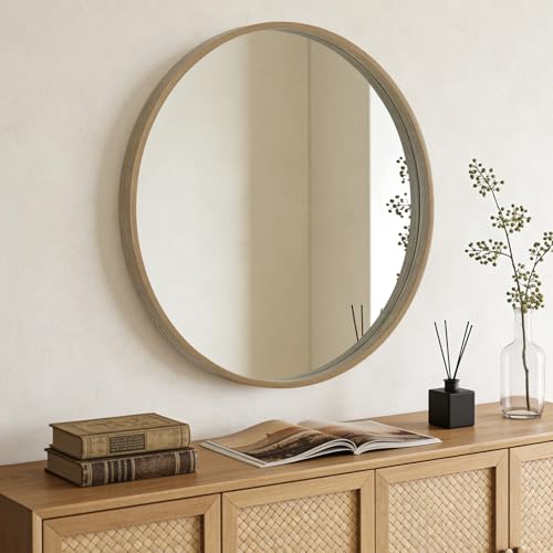 WallBeyond Round Wood Mirror, 36" Round Modern Decoration Large Circle Wall Mirror for Bathroom Living Room Bedroom Entryway, Honey - color: Honey, size: 36"L x 36"W