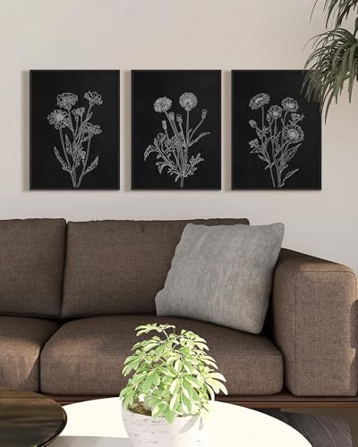 Drsoum Black White Flower Wall Art Vintage Minimalist Floral Wall Hanging Decor Bohemain Botanical Prints Artwork for Office Dining Room Hallway 11x14in Black Framed - color: White Flower, size: 11x14in, Black Framed