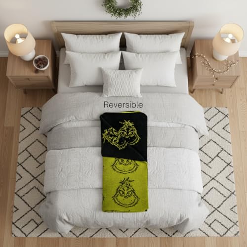 Dr. Seuss Grinch Holiday & Christmas Bedding Soft Cozy Chic Dreams Feather Knit Intarsia Throw Blanket, 50 in x 60 in, (Officially Licensed Product) by Franco Collectibles - color: Grinch, size: 50 in x 60 in