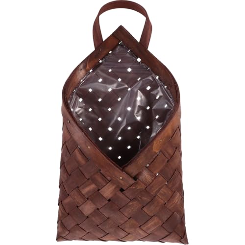 Hemobllo Woven Hanging Wall Basket for Storage, Handmade Wooden Flower Bag for Wall Decor, Rustic Farmhouse Hanging Fruit Basket for Kitchen, Boho Entryway Mail Organizer & Flower Girl, Coffee