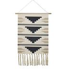 Macrame Woven Wall Tapestry Hanging Art, 20"x34" Extra Large Boho Chic Bohemian Morocco Black White Pyramid Geometric Tapestries Decor for Apartment Dorm Kids Living Bedroom Door Entrance Decoration