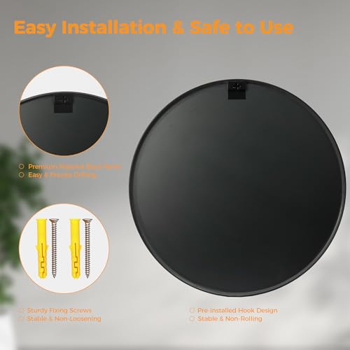 OLIXIS 30 Inch Black Round Bathroom Wall Mirror, Round Bathroom Mirrors for Over Sink, Circle Mirror with Tempered Glass for Home Decor, Entryway, Bedroom, Vanity, Shatterproof& Crystal-Clear - color: Black-round, size: 30"L x 30"W