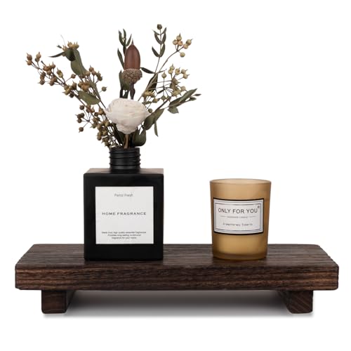 zoocatia Small Wood Tray Pedestal Stand Farmhouse Bathroom Decor Decorative Wooden Riser Kitchen Soap Dish Holder for Vanity, Counter, Sink, 10" x 4.5" - Drak Brown - color: Dark Brown, size: 10" x 4.5" x 1.6"