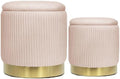 Round Ottoman with Storage Set of 2 Upholstered Velvet Vanity Stool for Living Room Storage Ottomans Multifunctional Foot Rest (Pink)