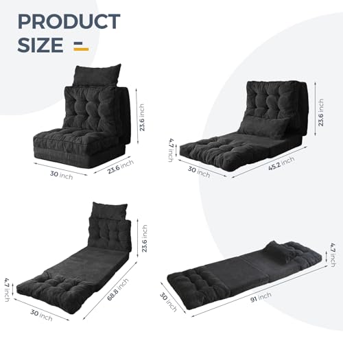 MAXYOYO Folding Sofa Bed, Tufted Bean Bag Bed with Pillows Floor Couch for Adults, Extra Thick and Long Floor Sofa, Single Couch for Bedroom Living Room, Black, 30x91 Inch - color: Black, size: Tufted Single
