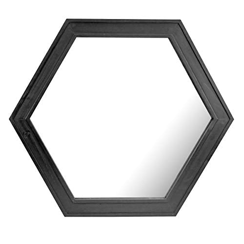 Stonebriar Decorative 24" Hexagon Wall Mirror with Black Wood Frame and Attached Hanging Bracket, Decorative Country Rustic Decor for the Living Room, Bedroom, Bathroom, Hallway, and Entryway - color: Black