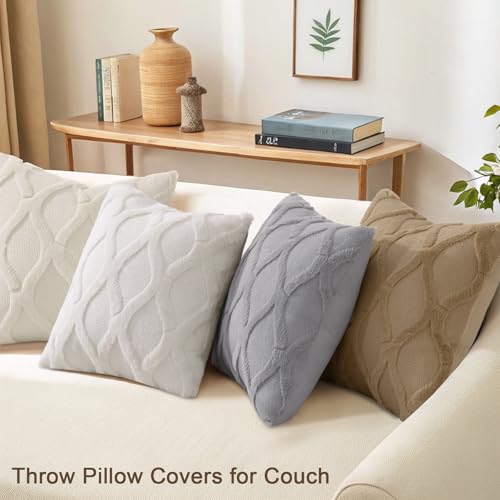 decorUhome Summer Set of 4 Throw Pillow Covers 16x16 Inch, Neutral Decorative Soft Plush Faux Wool Couch Pillow Covers, Farmhouse Pillow Cases for Living Room Bed Sofa (Cream/Khaki) - color: Cream Khaki, size: 16" x 16" (Pack of 4)