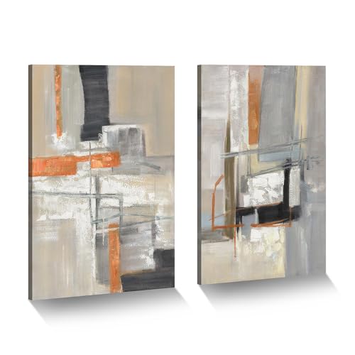 ArtSquare Modern Abstract Canvas Wall Art: 2 Pieces Hand Painted Textured Painting Colorful Minimalist Artwork for Bedroom - color: neutral, size: 24”x16”x2