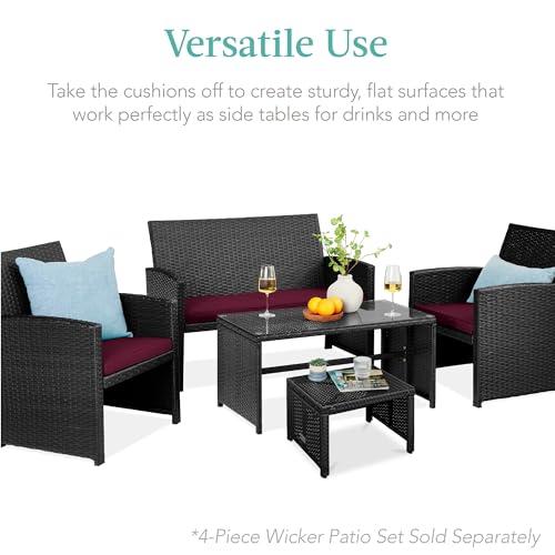 Best Choice Products Set of 2 Wicker Ottomans, Multipurpose Outdoor Furniture for Patio, Backyard, Additional Seating, Footrest, Side Table w/Removable Cushions, Steel Frame - Deep Burgundy/Black - color: Deep Burgundy/Black
