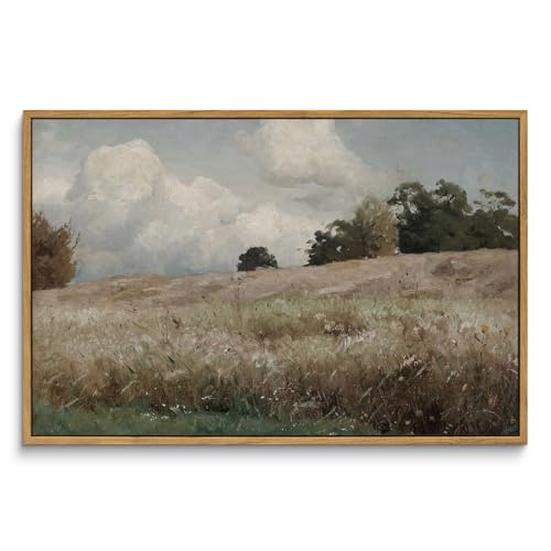InSimSea Framed Canvas Wall Art Vintage Decor, Farmhouse Scenery Vast Field Grassland Paintings, Large Prints, Nature Landscape Wall Decoration for Living Room Bedroom Bathroom Home Decor, 16"x24" - color: Corn Field, size: 24"L x 16"W