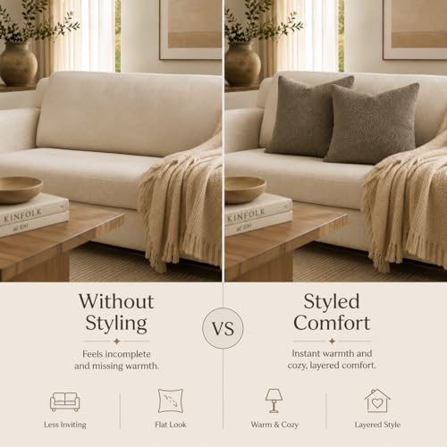 JoraLion 20x20 inch Boucle Throw Pillow Covers, Brown Woven Texture Neutral Pillow Cover Breathable Cushion Case for Couch Sofa Bed Living Room Home Decor, Pack of 2, No Insert - color: Brown, size: 20" x 20" (Pack of 2)