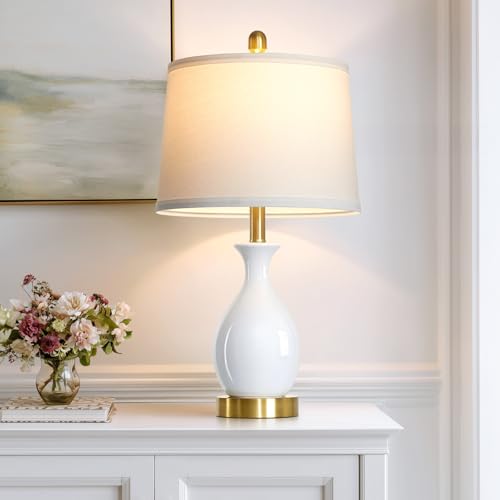24" Bedside Table Lamp for Bedroom, Modern Classic Ceramic Lamp for Living Room, Small White Table Lamps for Nightstand & End Table (1 Pack) - color: White - 24"H - 1 Pack