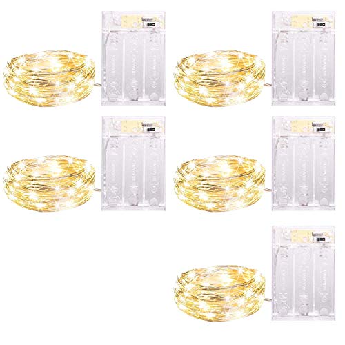 5 Pack Fairy Lights Battery Operated, 7 Feet 20 Led String Lights with Timer, Waterproof Firefly Lights on Silver Wire for Home Party Wedding Christmas Decorations, 6 Hours on/18 Hours Off, Warm White - color: Warm White, size: 5Pack