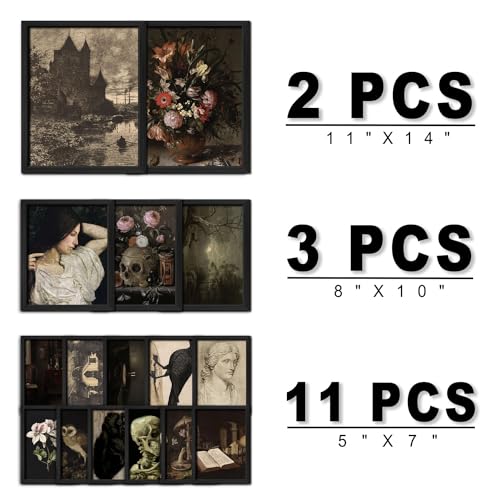 ANERZA 16 PCS Framed Dark Academia Room Decor, Gothic Home Decor, Moody Wall Art Prints for Bedroom, Gallery Wall Frame Set, Witchy Posters for Living Room Aesthetic, Halloween Dorm Collage Kit - color: Gothic black, size: 12"x15" Framed