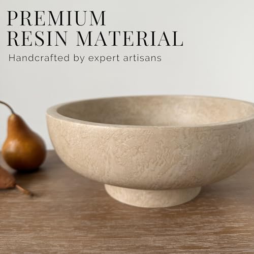 OAKOA Modern Fruit Bowl for Kitchen Counters - Large Decorative Bowl for Home Decor- Key Bowl for Entryway Table - Pedestal Bowl - Stone Bowl - color: Beige