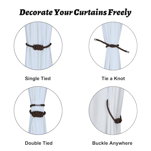 BEL AVENIR Magnetic Curtain Tiebacks, Decorative Drapery Holdbacks Modern Woven Tie-Backs with Exquisite Knot (Coffee, 2 Pack) - color: Coffee, size: 2 Pack
