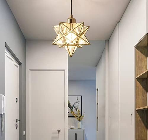 AECBUY Gold Ceiling Pendant Hanging Lamp, Metal and Clear PVC Star Pendant Light, Vintage Hanging Lamp Plug in Cord and Switch for Dining Room Living Room Bedroom - color: Gold