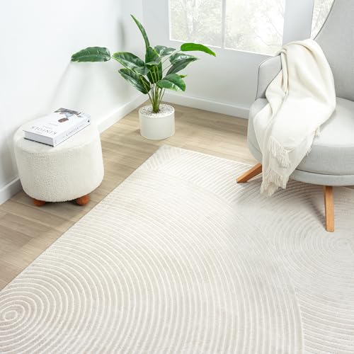 Abani Neutral Beige Area Rug 6' Round for Living Room, Bedroom - Zen Reiki Circles Pattern - Durable & Easy to Clean - color: Beige, size: 6' (Round)