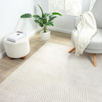 Abani Neutral Beige Area Rug 6' Round for Living Room, Bedroom - Zen Reiki Circles Pattern - Durable & Easy to Clean - color: Beige, size: 6' (Round)