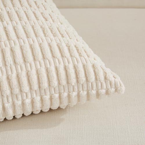 Fancy Homi Decorative Throw Pillow Covers for Bed Couch Bedroom Bench, Soft Corduroy Solid Pillow Case, Rustic Farmhouse Boho Room Decor,20" x 12" (Pack of 1),Cream - color: Cream, size: 20" x 12" (Pack of 1)