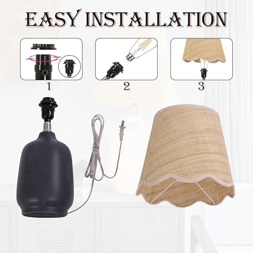 Pia Ricco 19" Modern Ceramic Table Lamp for Living Room Cream Base Desk Lamps for Bedroom Farmhouse Bedside Nightstand Lamp End Table Lamps,Black,Rattan Shade - color: Black Base