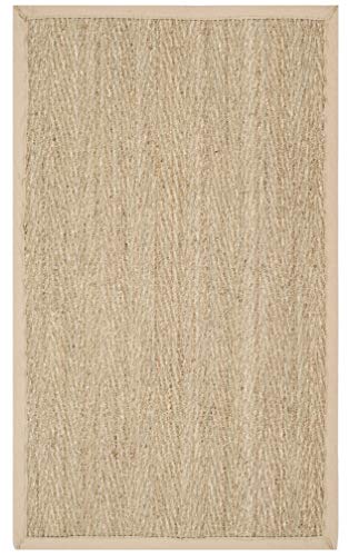 SAFAVIEH Area Rug 3x5 - Natural Fiber Collection - Natural & Beige, Seagrass, Herringbone Pattern with Border (NF115A) - color: Natural/Beige, size: 3' x 5' (Rectangular)