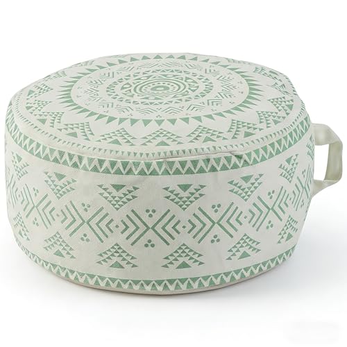 MOCOFO Unstuffed Round Pouf Covers Boho Colorful Geometric Ottoman Pouf Cover with Handle Design,Decoration Footstool for Living Room,Bedroom,Patio (Light Green,18x18x8) - color: Light Green