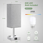 aooshine Gray Set of 2 Touch Lamps with USB Port Nightstand Lamp with USB-C+A Charge Ports & AC Outlets, 3-Way Dimmable Bedside Lamp, Small for Bedroom Living Room (Bulb Included) - color: Gray-Silver