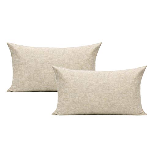 All Smiles Lumbar Throw Pillow Covers 12x20 Set of 2 Linen Beige Rectangle Pillow Cases Burlap Oblong Cushion Farmhouse Neutral Khaki Home Décor Indoor Outdoor for Bed Sofa Couch Patio Bedroom - color: Linen, size: 20" x 12" (Pack of 2)