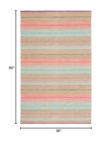 SAFAVIEH Montauk Collection Accent Rug - 3' x 5', Blue & Pink, Handmade Flat Weave Boho Stripe Cotton, Ideal for High Traffic Areas in Entryway, Living Room, Bedroom (MTK851U) - color: Blue/Pink, size: 3' x 5' (Rectangular)