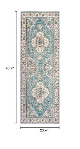 Lahome Felice Floral Medallion Runner Rug - 2x6 Hallway Bedside Turkish Throw Rug Runner Mat Soft Faux Wool Non-Slip Machine Washable Floor Carpet for Kitchen Laundry Bathroom, Sky/Baby Blue - color: Sky/Baby Blue, size: 2' x 6' (Runner)