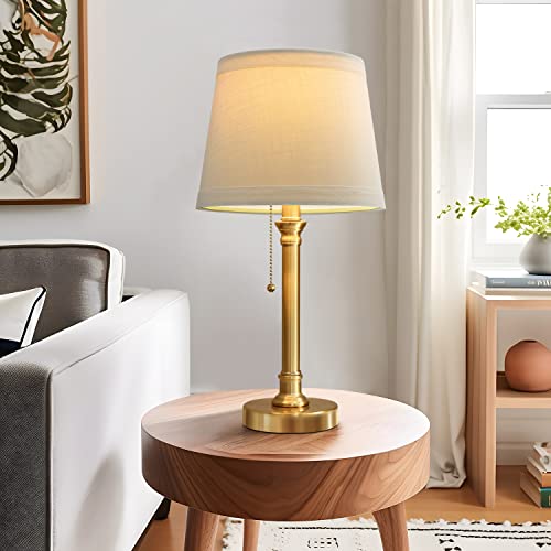Oneach Modern Gold Brass Table Lamp Set of 2 for Bedroom Living Room 19.5'' Traditional Bedside Desk Nightstand Buffet Candlestick Samll Lamps with White Drum Shade - color: Gold