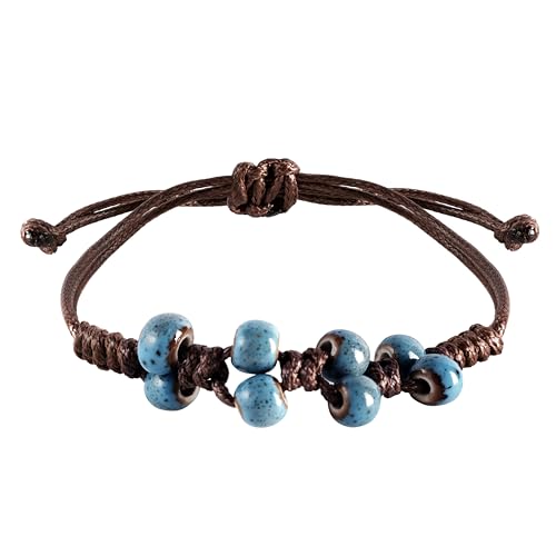 MINACHI Bohemian Colorful Ceramic Bead Adjustable Cord Bracelet, Hippie Boho Summer Fashion Jewelry Gift for Women - color: S04