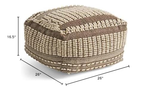 Foamma Pouf Ottoman Brown+Beige, 26"x26"x16.5" - Square Ottoman Foot Rest for Living Room and Bedroom, Pouf Footstool with Handcrafted Wool Cover, Foot Rest for Couch, Boho Furniture for Home - color: Brown + Beige