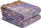 Boho Throw Blanket for Bed,100% Ultra Cotton Soft Breathable Bed Throw Floral Printed Farmhouse Decor Rustic Bed Throws for Couch Sofa Quilt Purple Flowers 60" x 80"