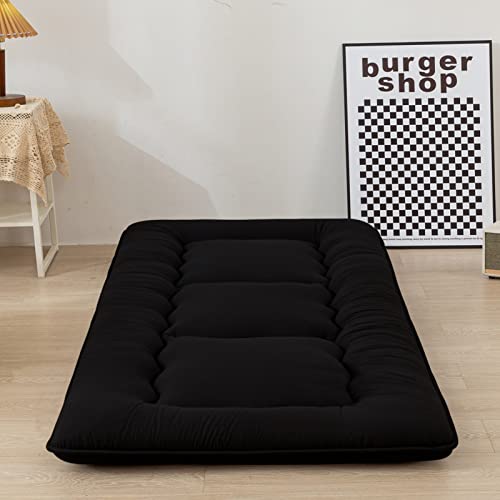 MAXYOYO Cot Japanese Floor Futon Mattress, Single Size Tatami Mat Sleeping Pad Foldable Roll Up Boys Girls Narrow Mattress - color: Black, size: Cot