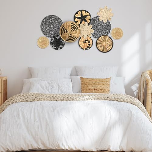 Tatuo 11 Pcs Boho Wall Basket Decor Bulrush Woven Wall Hanging Art Round Farmhouse Rustic Handmade Wicker for Summer Home, Bedroom, Living Room, Kitchen Decorations, Multi Sizes(Fresh) - style: Fresh