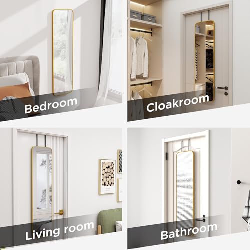 SCWF-GZ 47x14 Mirror Rectangle Full Body Length Door Hanging Wall Mounted Aluminum Alloy Metal Frame Dressing Make-up Mirrors for Entryway Bedroom Bathroom Living Room 47 14 inch Gold - color: Gold, size: 47"L x 14"W
