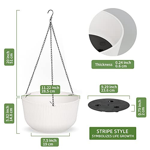 Dexceder 11.2 Inch Self Watering Hanging Planter (2 Pack, White) | Thickened Hanging Basket Flower Plant Pot Indoor Outdoor - color: White, size: 11.2 inch