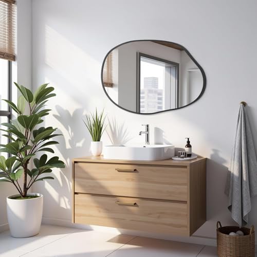 Irregular Wall Mirror, Wall Mirrors Decorative 22"x30" Black Asymmetrical Bathroom Mirrors Aluminum Alloy Frame for Bedroom, Living Room, Cloakroom, Entryway - color: Black, size: 30"L x 22"W