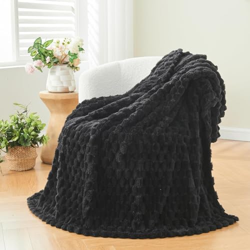 NEWCOSPLAY Super Soft Queen Blanket Black Premium Silky Flannel Fleece 3D Clouds Stylish Jacquard Lightweight Bed Blanket All Season Use 350GSM (Black, Queen(90"x90")) - color: Black, size: Queen(90"x90")
