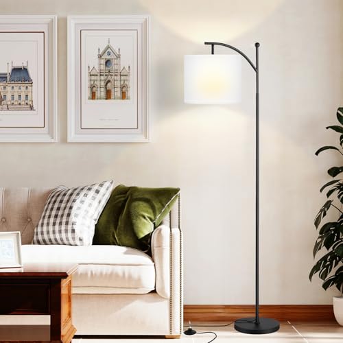 Ambimall 60" Floor Lamp with 3 Color Temperatures, Adjustable White Shade, Black Pole - Tall Lamp for Living Room, Bedroom, Office, Classroom, Dorm - 9W Bulb Included - color: White & Black